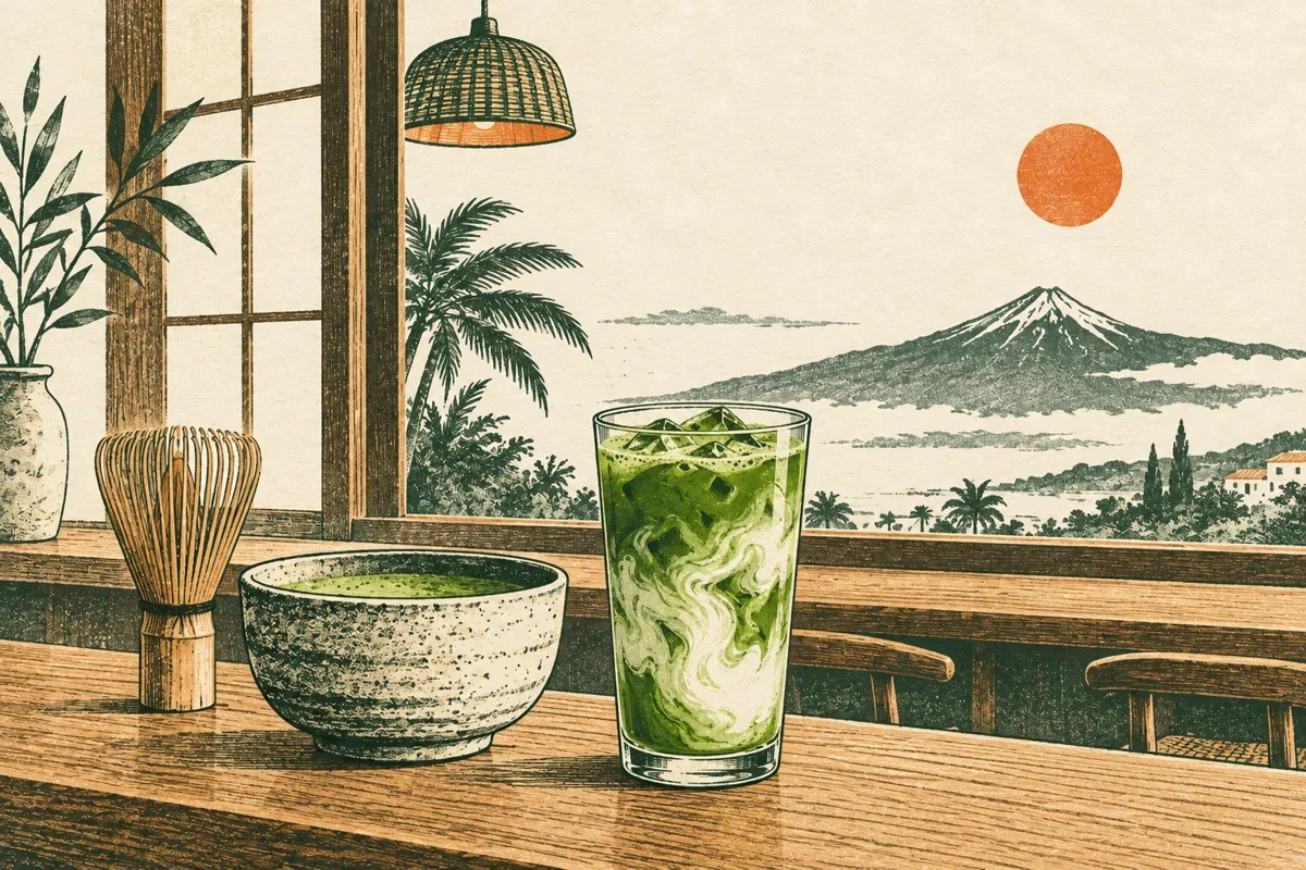 Ilustración de matcha en una cafetería de Tenerife