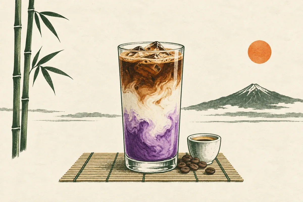 Ube espresso latte ilustrado