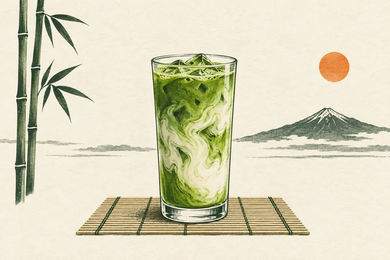Matcha latte clásico ilustrado