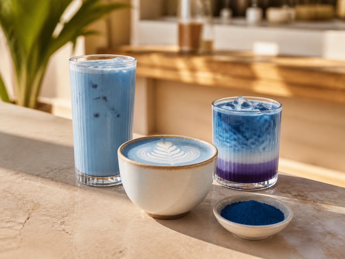 Modré spirulina latte
